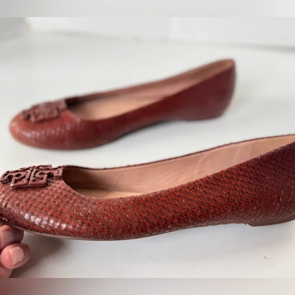 TORY BURCH Brown Reptile Ballet Flat Shoes Women’s Size 7.5